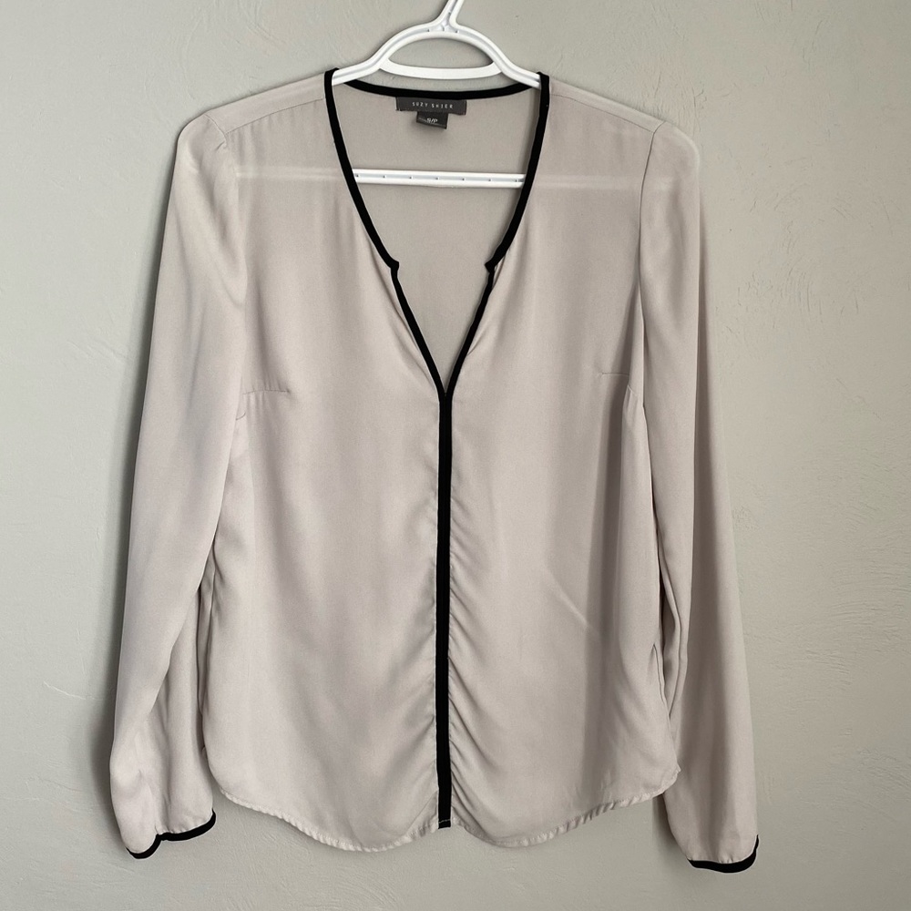 SUZY SHIER Grey Sheer Blouse Long Sleeves